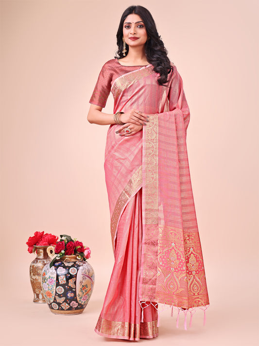 Astita Light Peach Organza Saree – Ethereal Sophistication in Every Fold