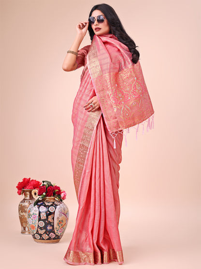 Astita Light Peach Organza Saree – Ethereal Sophistication in Every Fold
