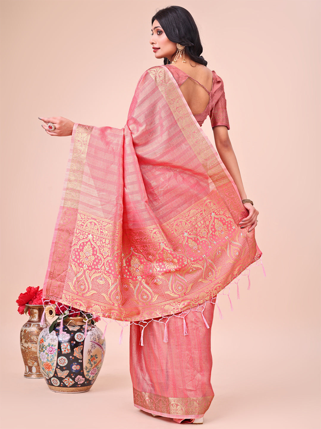 Astita Light Peach Organza Saree – Ethereal Sophistication in Every Fold