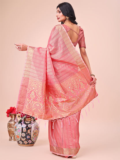 Astita Light Peach Organza Saree – Ethereal Sophistication in Every Fold