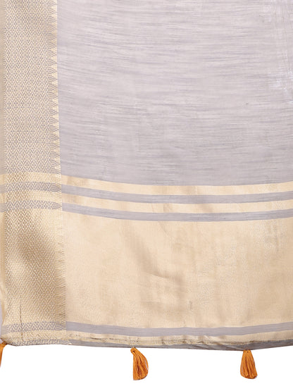 Astita Graceful Grey Cotton Saree for Women – Soft Handfeel Saree with Golden Zari Border & Elegant Pallu