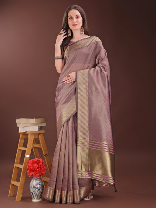 Astita Graceful Magenta Organza Saree with Rich Golden Zari Border | Elegant Party Wear Saree with Blouse Piece