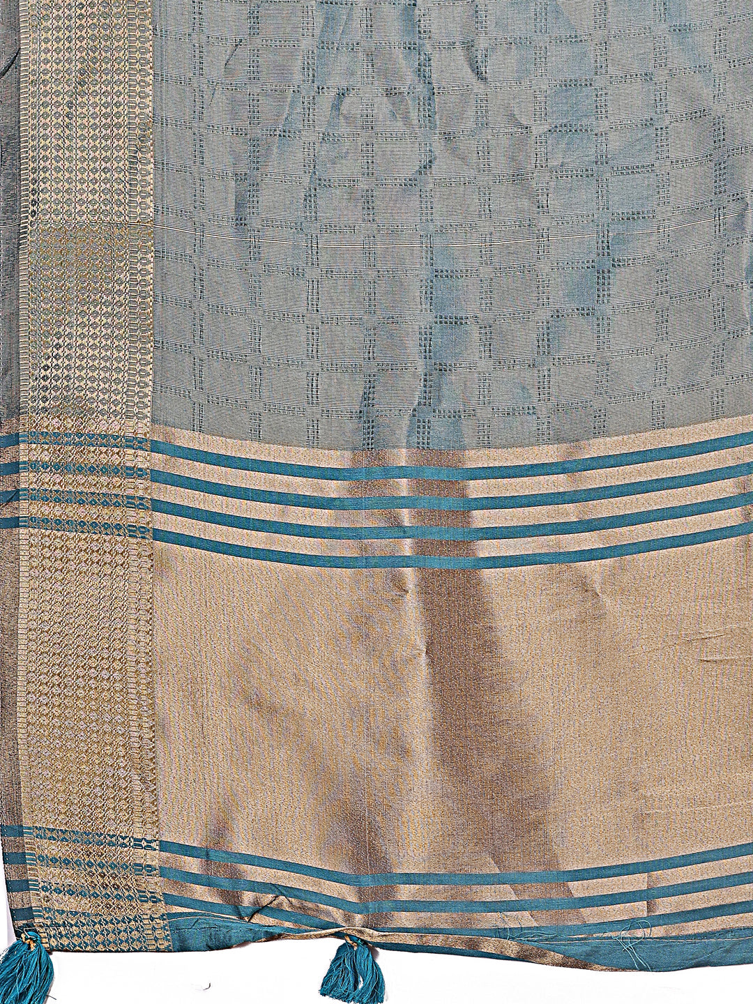 Astita Teal Blue Organza Saree with Golden Zari Border | Elegant Soft Lightweight Party Wear Saree with Blouse