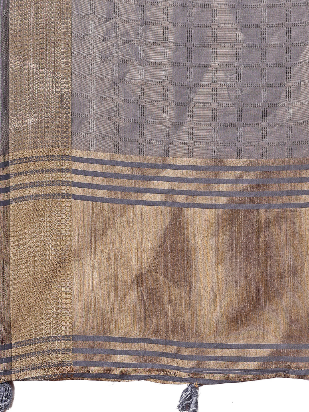 Astita Grey Organza Saree with Golden Zari Border | Elegant Soft Lightweight Party Wear Saree with Blouse