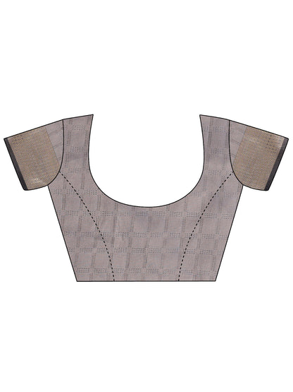 Astita Grey Organza Saree with Golden Zari Border | Elegant Soft Lightweight Party Wear Saree with Blouse