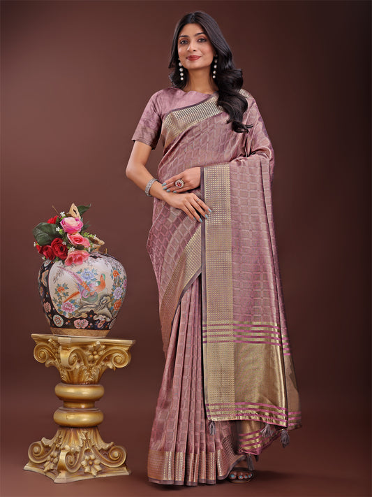 Astita Magenta Organza Saree with Golden Zari Border | Elegant Soft Lightweight Party Wear Saree with Blouse