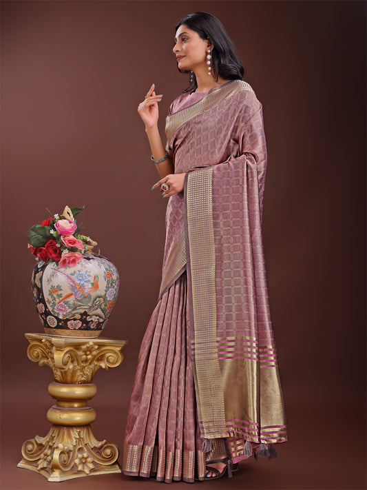 Astita Magenta Organza Saree with Golden Zari Border | Elegant Soft Lightweight Party Wear Saree with Blouse