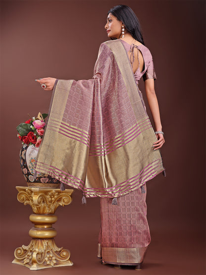 Astita Magenta Organza Saree with Golden Zari Border | Elegant Soft Lightweight Party Wear Saree with Blouse