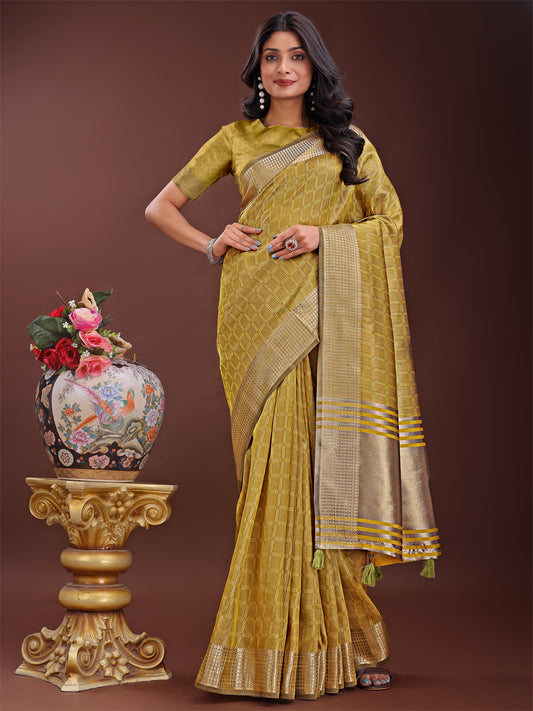 Astita Mustrad Organza Saree with Golden Zari Border | Elegant Soft Lightweight Party Wear Saree with Blouse
