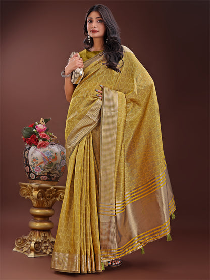 Astita Mustrad Organza Saree with Golden Zari Border | Elegant Soft Lightweight Party Wear Saree with Blouse