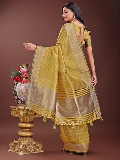 Astita Mustrad Organza Saree with Golden Zari Border | Elegant Soft Lightweight Party Wear Saree with Blouse