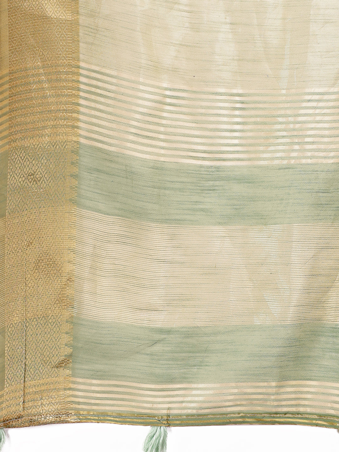 Astita Elegant Light Green Linen Saree with Golden Zari Border & Rich Pallu | Soft Drape | Festive & Office Wear