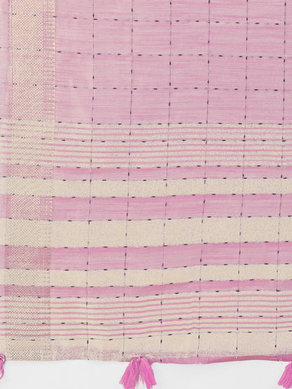 Astita Elegant Pink Organza Saree with Golden Zari Border & Designer Tassels | Lightweight Partywear Saree