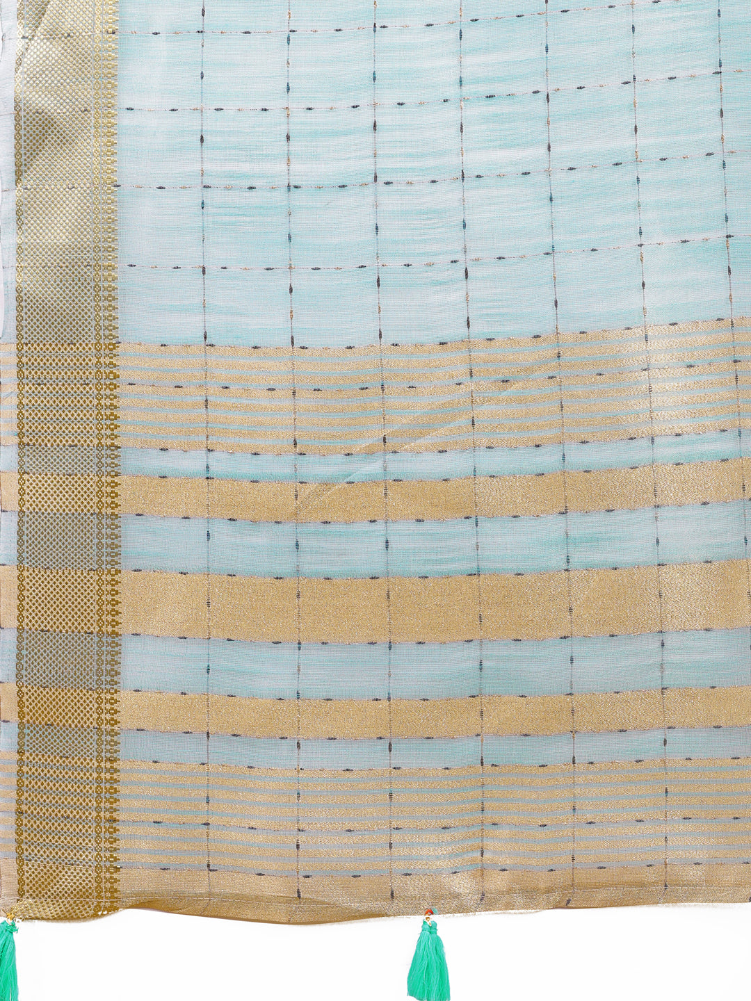 Astita Elegant Sky Blue Organza Saree with Golden Zari Border & Designer Tassels | Lightweight Partywear Saree
