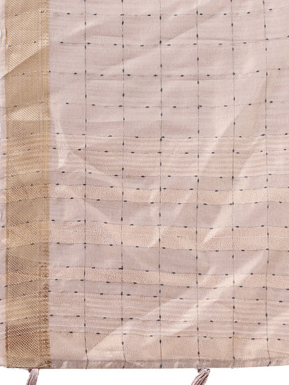 Astita  Cream Gold Organza Saree with Subtle Zari Weave | Lightweight Festive Saree for Women | Elegant Traditional Look | Golden Border & Pallu | Perfect for Weddings, Puja & Gifting