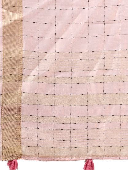 Astita  Peach Gold Organza Saree with Subtle Zari Weave | Lightweight Festive Saree for Women | Elegant Traditional Look | Golden Border & Pallu | Perfect for Weddings, Puja & Gifting