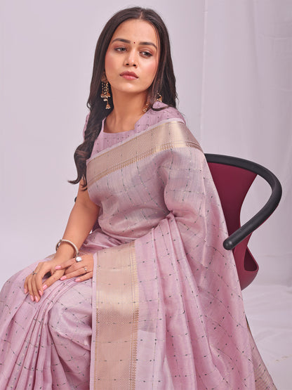 Astita  Light Pink Gold Organza Saree with Subtle Zari Weave | Lightweight Festive Saree for Women | Elegant Traditional Look | Golden Border & Pallu | Perfect for Weddings, Puja & Gifting