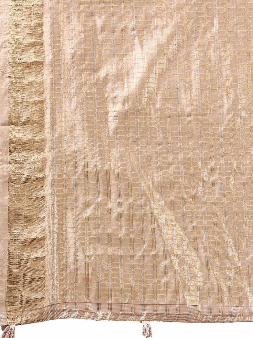 Astita  Pink Gold Organza Saree with Subtle Zari Weave | Lightweight Festive Saree for Women | Elegant Traditional Look | Golden Border & Pallu | Perfect for Weddings, Puja & Gifting