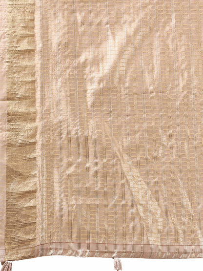 Astita  Pink Gold Organza Saree with Subtle Zari Weave | Lightweight Festive Saree for Women | Elegant Traditional Look | Golden Border & Pallu | Perfect for Weddings, Puja & Gifting