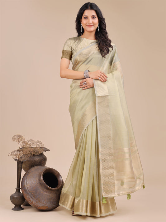 Astita Elegant Light Green Organza Saree – Sheer Sophistication for Timeless Beauty