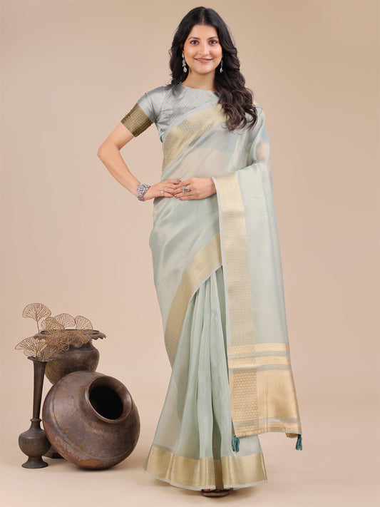 Astita Elegant Sea Green Organza Saree – Sheer Sophistication for Timeless Beauty