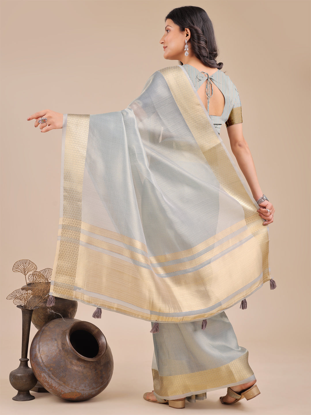 Astita Elegant Sky Blue Organza Saree – Sheer Sophistication for Timeless Beauty