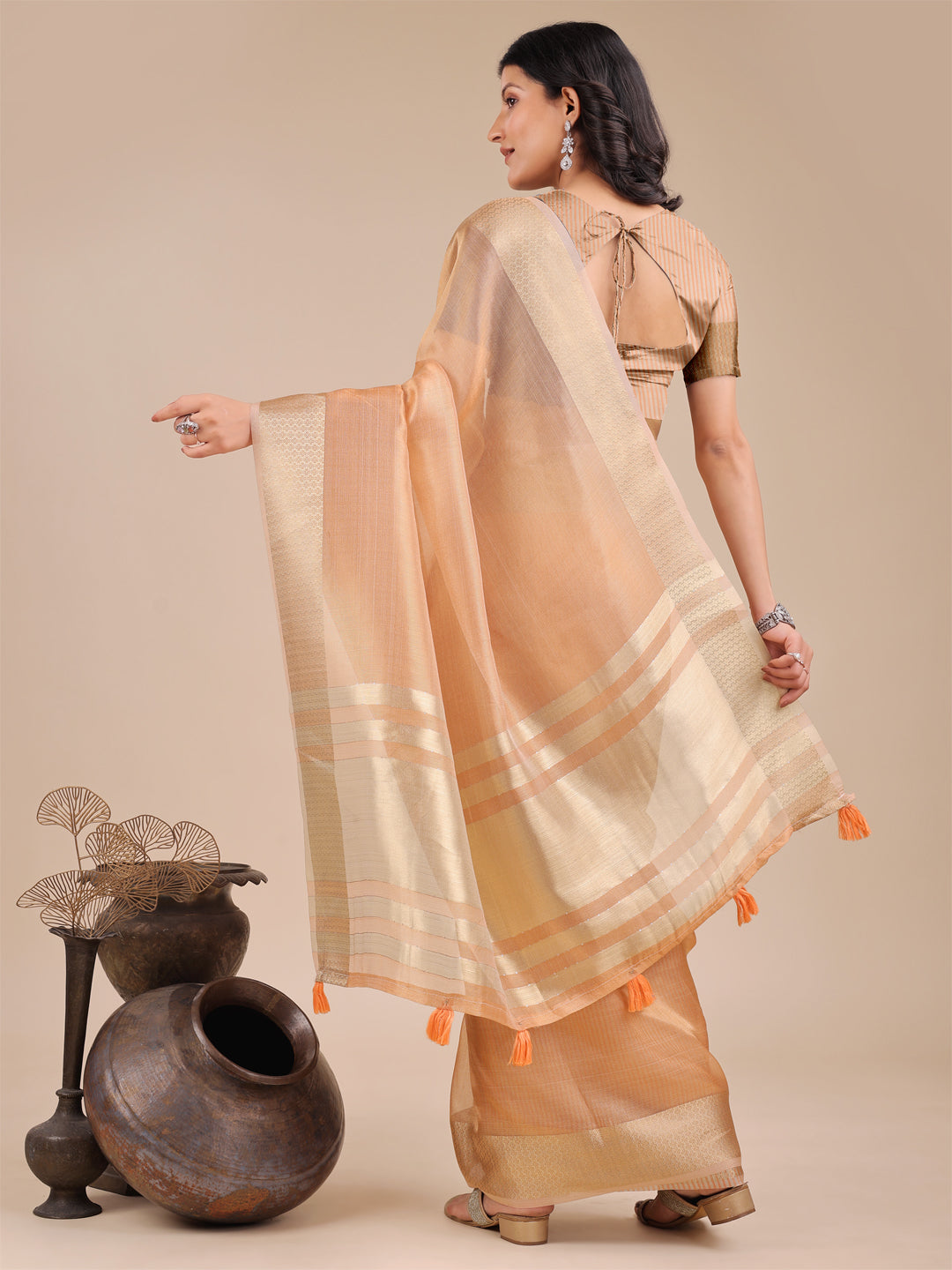 Astita Elegant Orange Organza Saree – Sheer Sophistication for Timeless Beauty