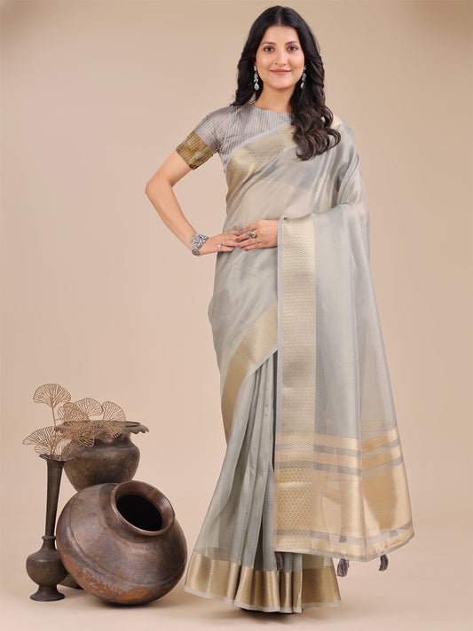Astita Elegant Grey Organza Saree – Sheer Sophistication for Timeless Beauty