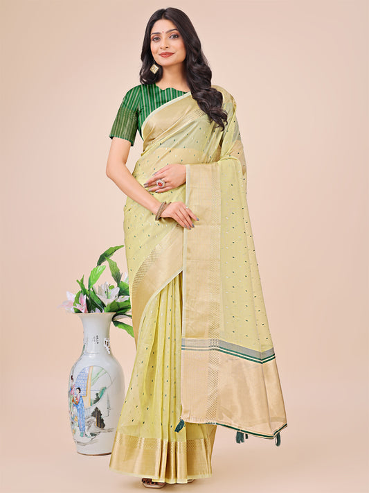 Astita Light Green Gold Organza Silk Saree – Lightweight Luxury for Your Ethnic Moments