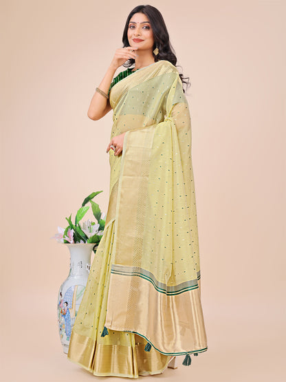 Astita Light Green Gold Organza Silk Saree – Lightweight Luxury for Your Ethnic Moments
