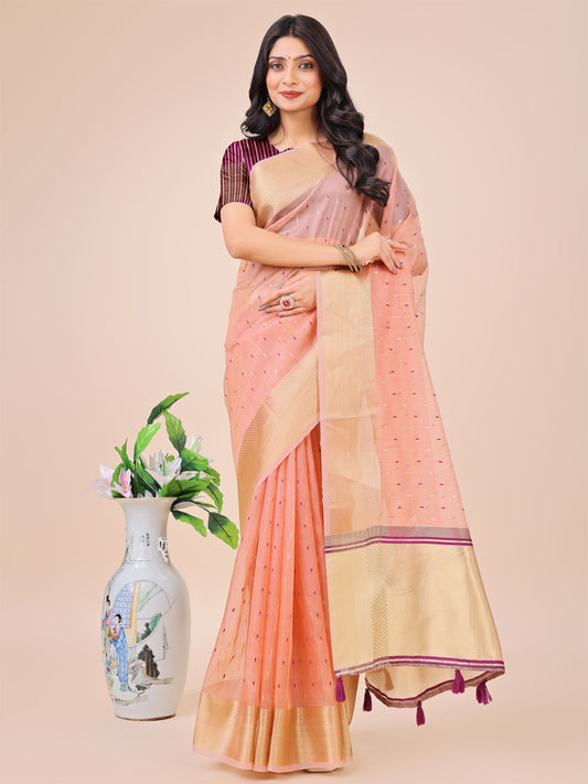 Astita Light Pink Gold Organza Silk Saree – Lightweight Luxury for Your Ethnic Moments
