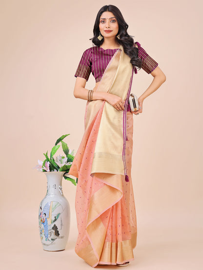Astita Light Pink Gold Organza Silk Saree – Lightweight Luxury for Your Ethnic Moments