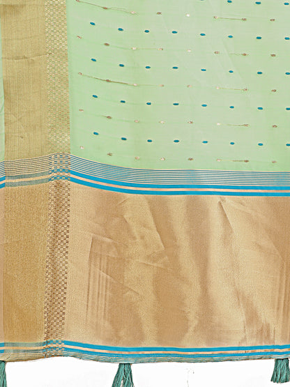 Astita Green Gold Organza Silk Saree – Lightweight Luxury for Your Ethnic Moments