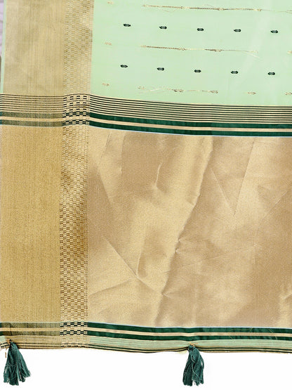Astita Olive Green Gold Organza Silk Saree – Lightweight Luxury for Your Ethnic Moments