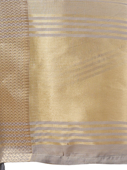 Astita Elegant Gold Beige Organza Saree with Zari Border | Party Wear Lightweight Saree with Blouse for Women