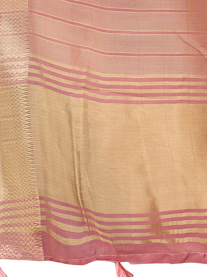 Astita Elegant Gold Peach Organza Saree with Zari Border | Party Wear Lightweight Saree with Blouse for Women