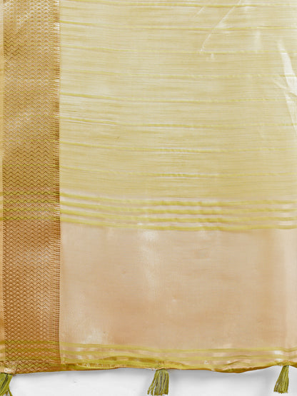 Astita Elegant Gold Yellow Organza Saree with Zari Border | Party Wear Lightweight Saree with Blouse for Women