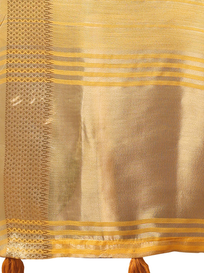 Astita Elegant Gold Mustrad Organza Saree with Zari Border | Party Wear Lightweight Saree with Blouse for Women