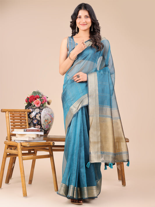 Wine Purple Organza Saree with Golden Border – Bold Elegance in Every Drape