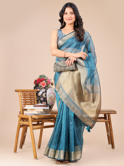 Wine Purple Organza Saree with Golden Border – Bold Elegance in Every Drape