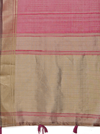 Magenta Organza Saree with Golden Border – Bold Elegance in Every Drape