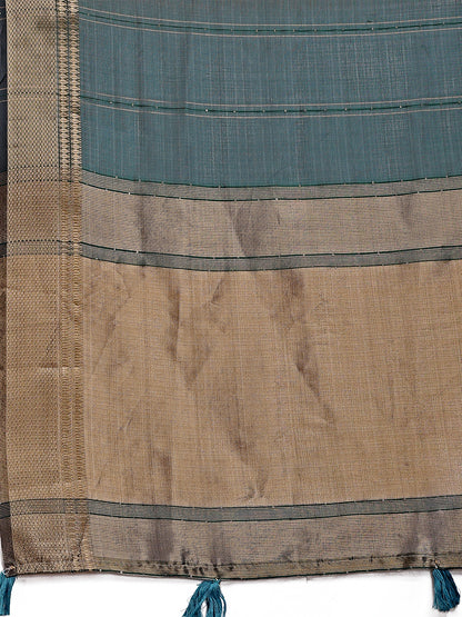 Dark Green Organza Saree with Golden Border – Bold Elegance in Every Drape