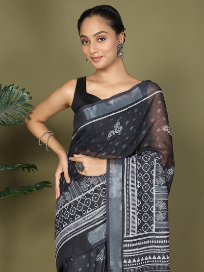 Astita Black Printed Cotton | Comfortable Daily & Office Wear Saree for Women