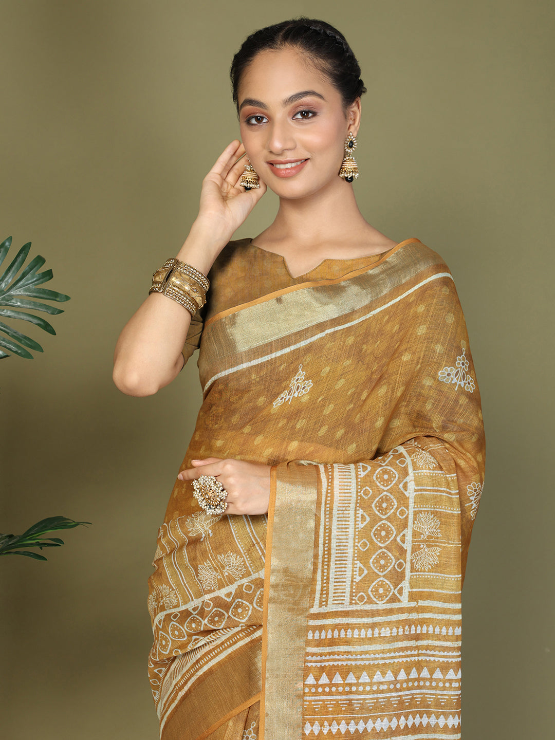 Astita Golden Printed Cotton Comfortable Daily & Office Wear Saree for Women