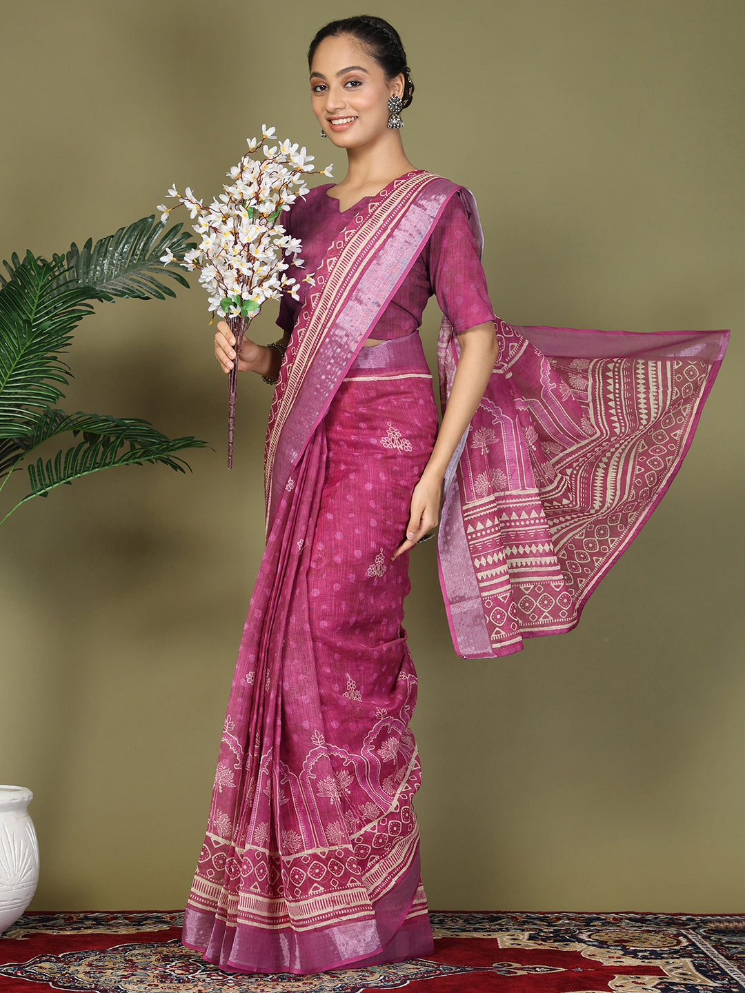 Astita Purple Printed Cotton Comfortable Daily & Office Wear Saree for Women