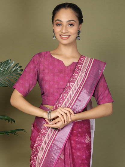 Astita Purple Printed Cotton Comfortable Daily & Office Wear Saree for Women