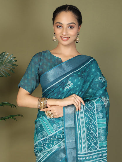 Astita Sea Green Printed Cotton Comfortable Daily & Office Wear Saree for Women