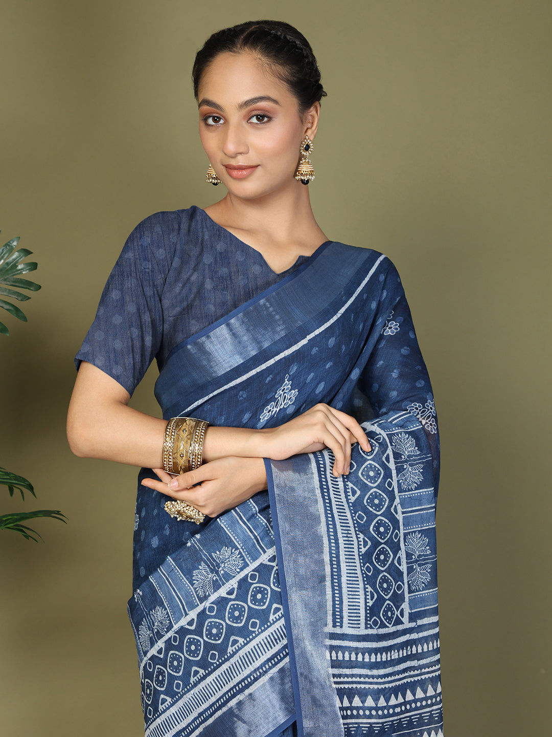 Astita Blue Printed Cotton Comfortable Daily & Office Wear Saree for Women