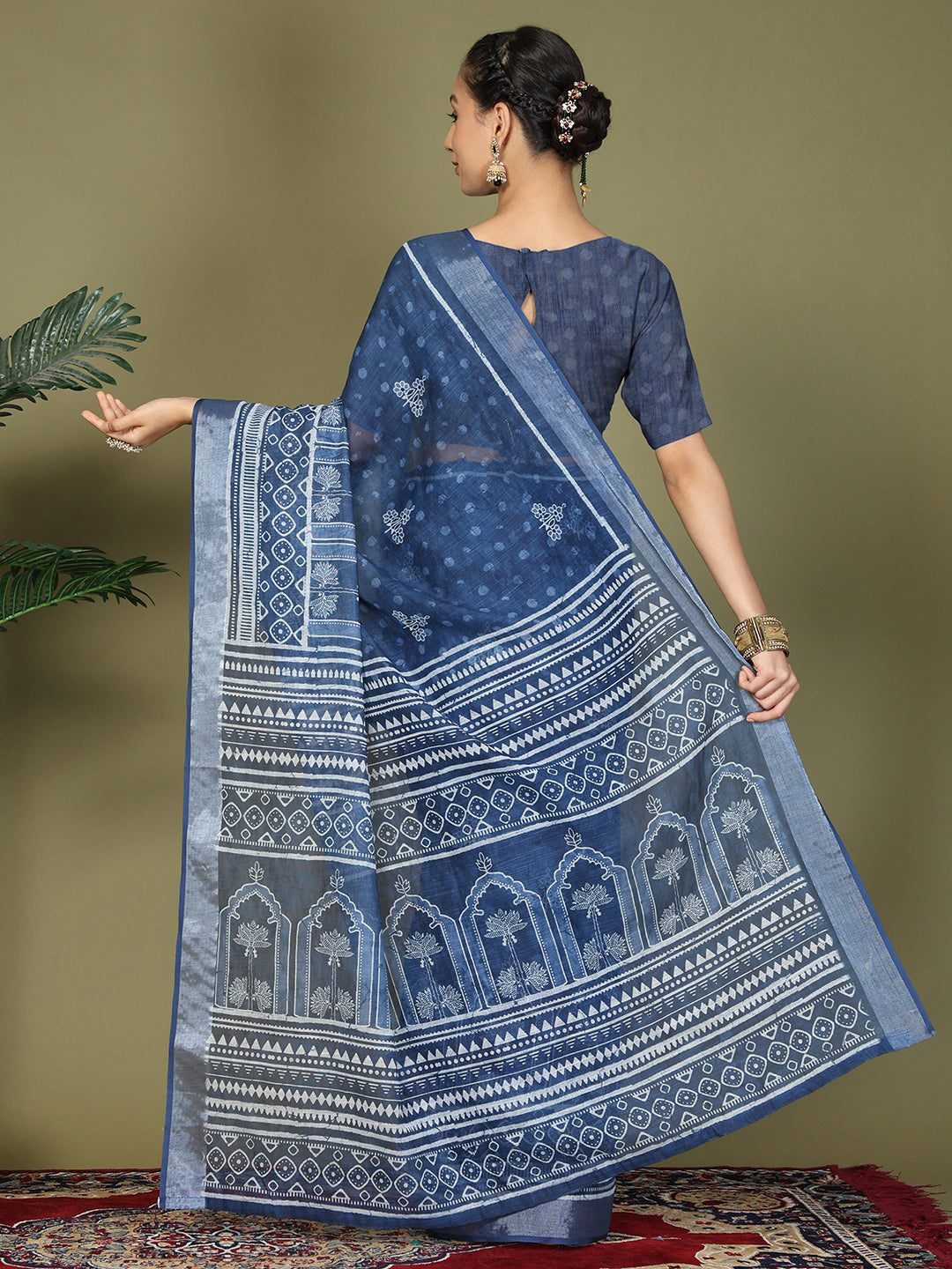 Astita Blue Printed Cotton Comfortable Daily & Office Wear Saree for Women
