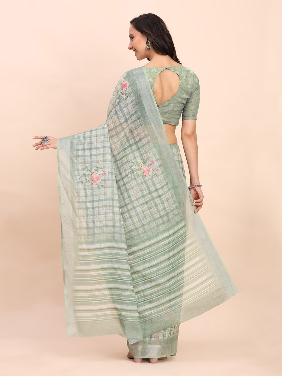 Astita Green Cotton Cotton Saree with Tribal Floral Print | Bold Ethnic Design | Lightweight Casual & Festive Saree for Women